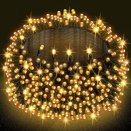 Dazzle Bright Warm White Christmas String Lights, 164ft 2000 LED Waterproof Green Wire Fairy Lights with 8 Modes, Outdoor Lights for Xmas Tree Holiday Wedding Party Christmas Decorations