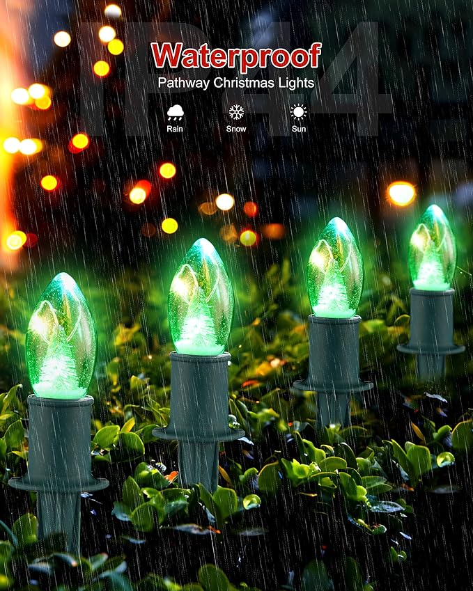 VCOKEN Christmas Pathway Lights Outdoor, 24.5FT Connectable C9 Christmas Lights with 20 LED and Stakes, Multicolored Waterproof C9 Christmas Walkway Lights Outdoor Decorations for Lawn Yard Sidewalk