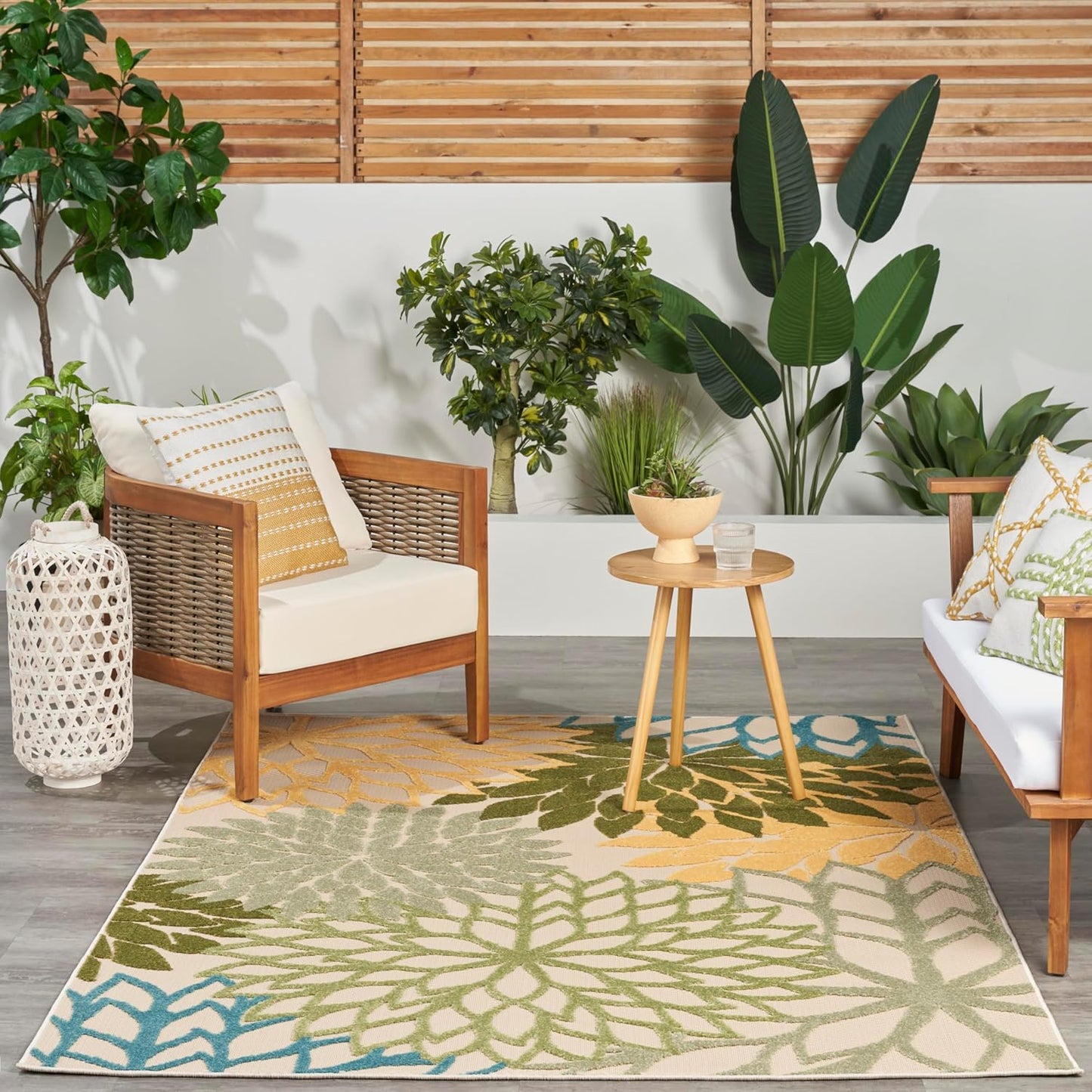 Nourison Home Aloha Tropical Indoor/Outdoor Green Multicolor 5'3" x 7'5" Area Rug, Easy Clean, Non Shedding, Bed Room, Living Room, Dining Room, Backyard, Deck, Patio (5x7)