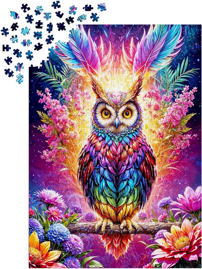 Magical Owl in Floral Fantasy Illustration – 1000 Pieces Jigsaw Puzzle for Adults – Matte Finish, Soft Touch, Easy to Assemble, Tight Fit, Vivid Colors, Missing Pieces Service