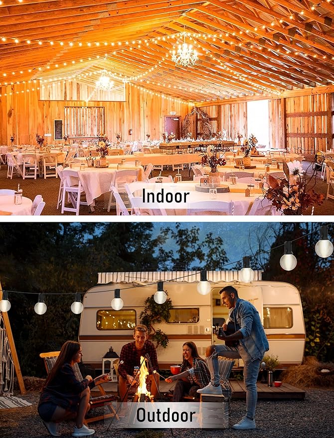 25FT Frosted White Lights G40 Globe Outdoor String Lights Patio Lights with 25 Frosted White Globe Bulbs - Black Wire