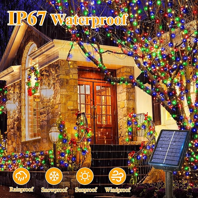 Ollny Solar Outdoor Lights, 2 Pack Total 132FT 400LED Solar Fairy Lights, IP67 Waterproof 8 Modes String Lights for Tree Yard Garden Patio Party, Multicolor