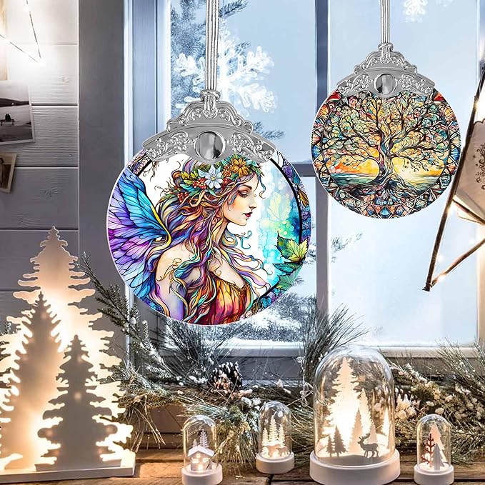 Stained Glass Suncatcher, Jocidea Fairy Ornament, Christmas Ornaments, Holidays Ornaments, Christmas Tree Decor, Fairy Decor for Home, Fairy Gifts