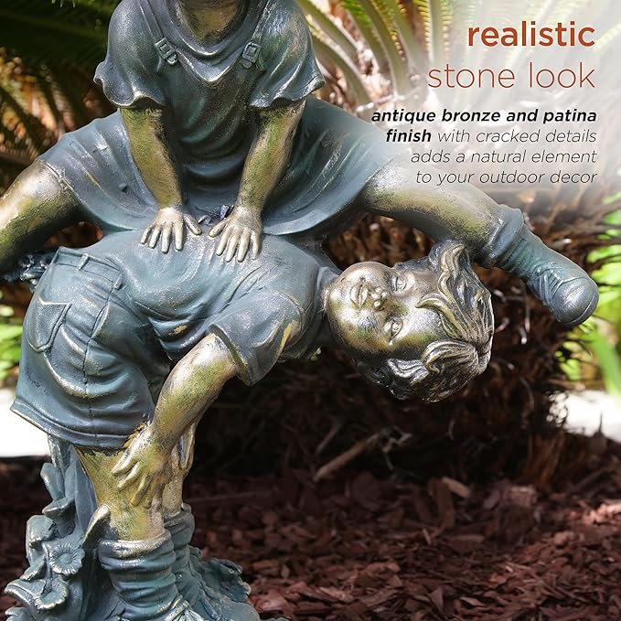 Alpine Corporation 26" Tall Indoor/Outdoor Girl Jumping Over Boy Statue Yard Art Decoration