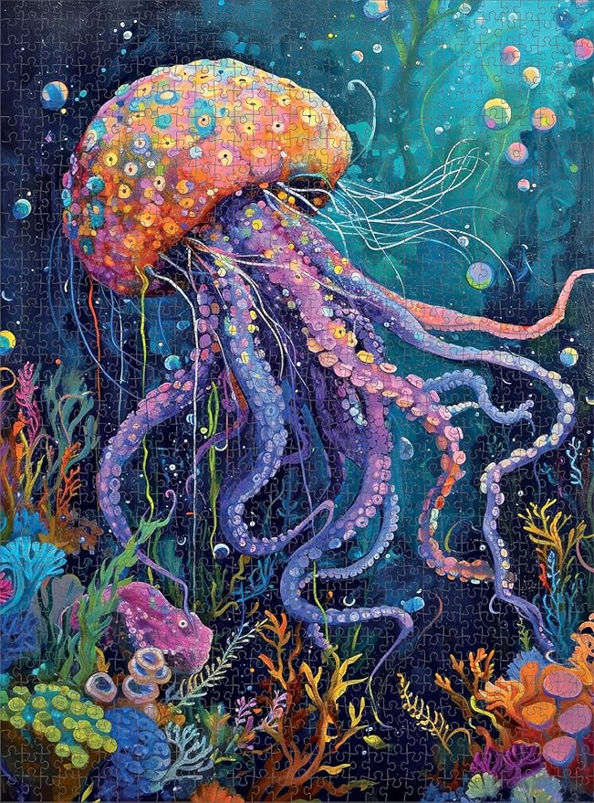 Cross & Glory - Ocean's Opus: The Majestic Medusa - 1000 Piece Jigsaw Puzzle for Adults | Firework Jellyfish | Vibrant Undersea Scene | Top Selling Challenging Puzzle