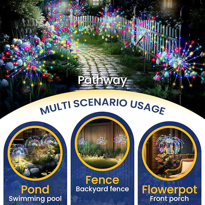 GIGALUMI Garden Outdoor Decor Lights 120LED 8Pack, Solar Garden Lights for Yard Outside Fairy Decorative,Solar Powered for Yard Pathway Flowerbed Planter Balcony Patio Decor（Multicolor）