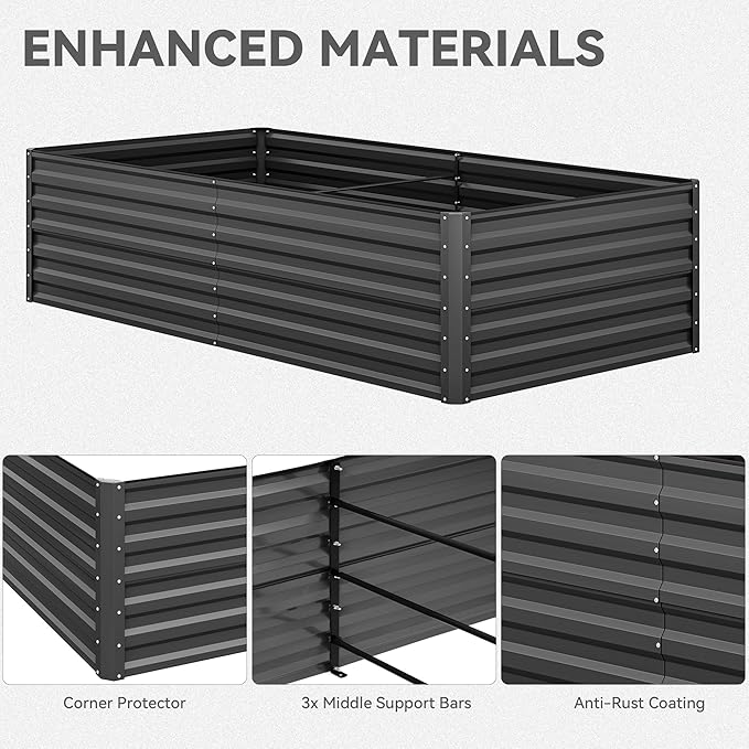 YITAHOME 8x4x2ft Large Raised Garden Bed Kit, Galvanized Metal Planter Box with Gloves, Ground Nails, Support Rod & Safety Rubber, Outdoor Above Ground Planters for Plants Vegetables Flowers, Black