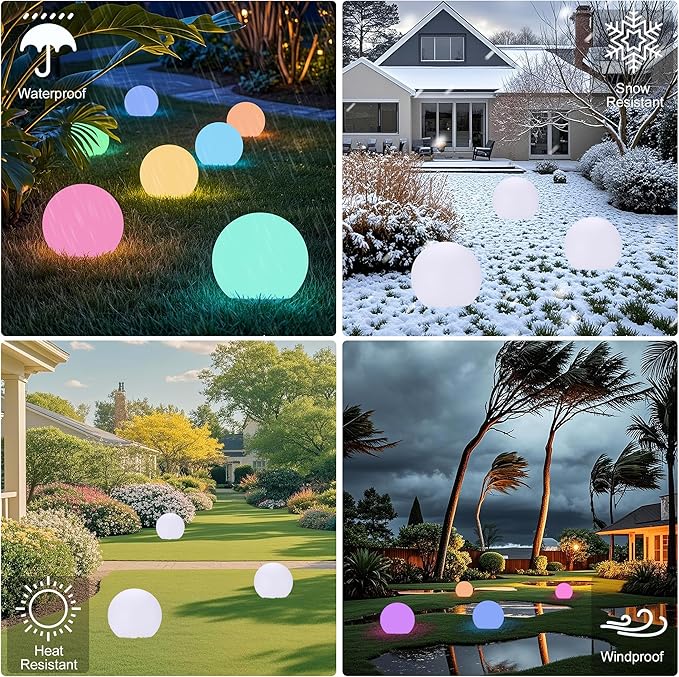 shumi Garden Ball Light-6inch LED Outdoor Table Lamp 16 RGB Colors and Dimmable Globe Light with Remote,Decor for Patio,Garden,Yard,Beach,Pathway