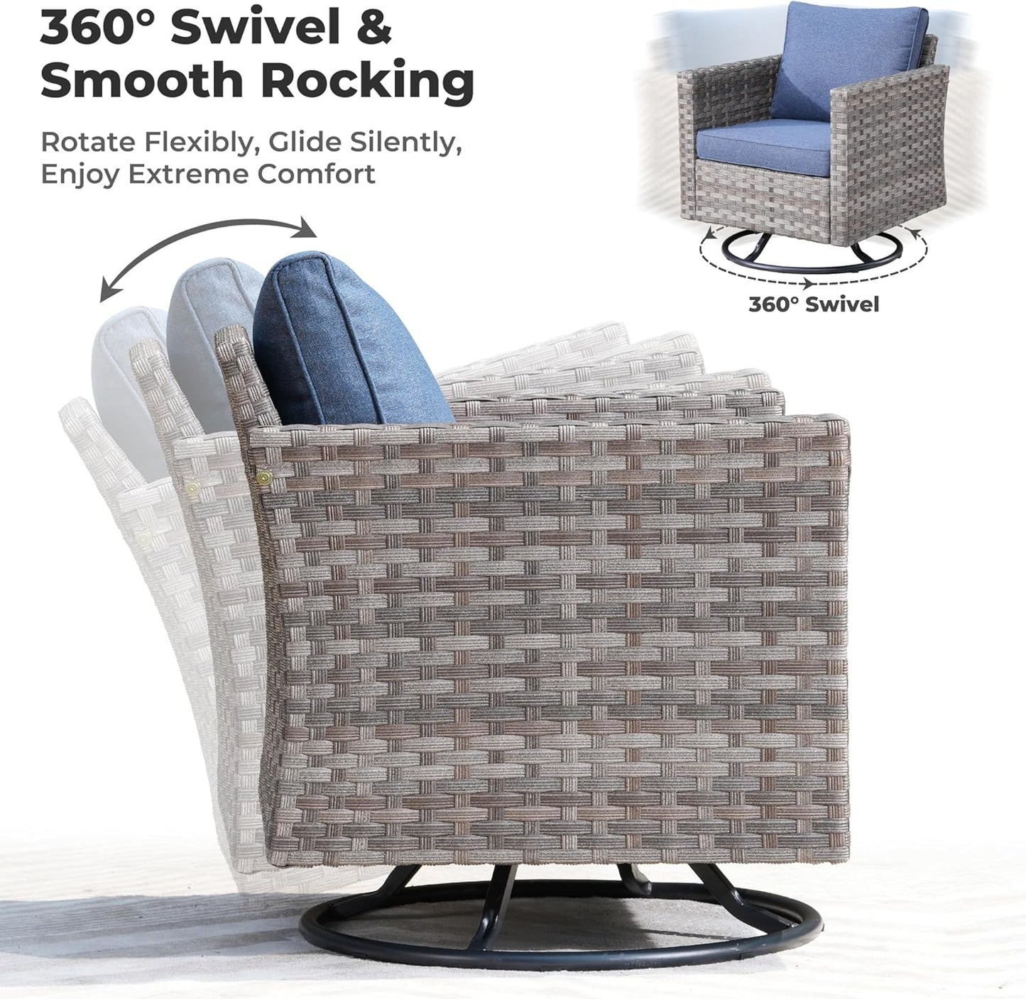 ovios 16 Pieces Patio Furniture Set, Outdoor Wicker Sectional Sofa with 54" Fire Pit Table Swivel Chairs, Modern Modular Deep Seat Rattan Couch Conversation Sets, Denim Blue