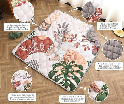 Baby Play Mat 50x50 Inch, Thickened Soft Floor Mat for Playpen, Machine Washable Foam Crawling Mat with Non-Slip Bottom for Babies and Toddlers, Foldable Padded Playmat