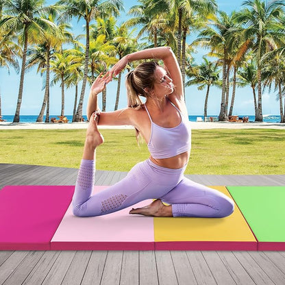 Giantex 4'x10'x 2" Gymnastics Mat, 4-Panel Folding Aerobics Exercise Mat w/Hook & Loop Fastener, Carrying Handle, Portable Tumbling Mat for Stretching Yoga Cheerleading Martial Arts