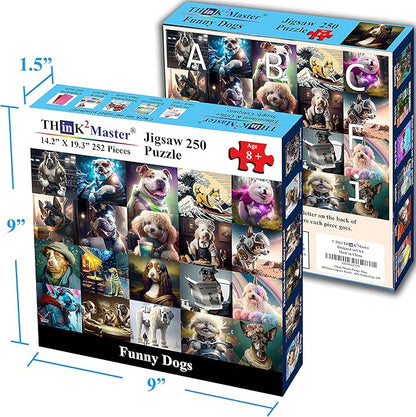 Think2Master Funny Dogs 250 Pieces Jigsaw Puzzle Featuring heartwarming Puppies and Dogs. Fun Toy for Kids, School & Families. Great Gift for Boys & Girls Ages 8+. Size: 14.2” X 19.3”