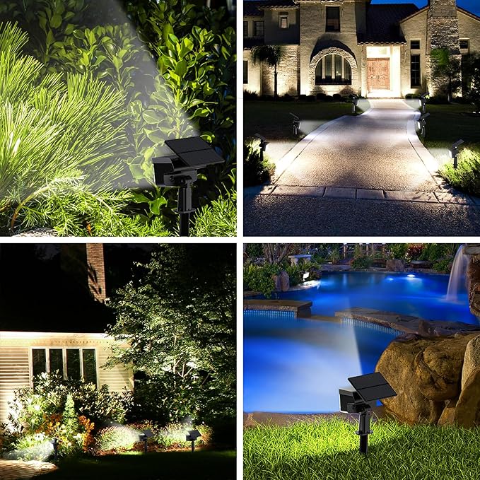 WELALO Solar Spot Lights Outdoor, [2 Pack/3 Modes] Solar Landscape Spotlights, Adjustable Solar Powered Security Lights, IP65 Waterproof Wall Lights for Walkway, Yard, Garden, Driveway (Cool White)