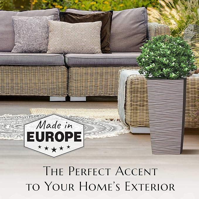 Mueller M-Resin Heavy Duty Tall Planter, Indoor/Outdoor Grande Plant, Tree, Flower Pot, 2-Piece Set, 18”, Modern Design, Built-in Drainage, Mocha