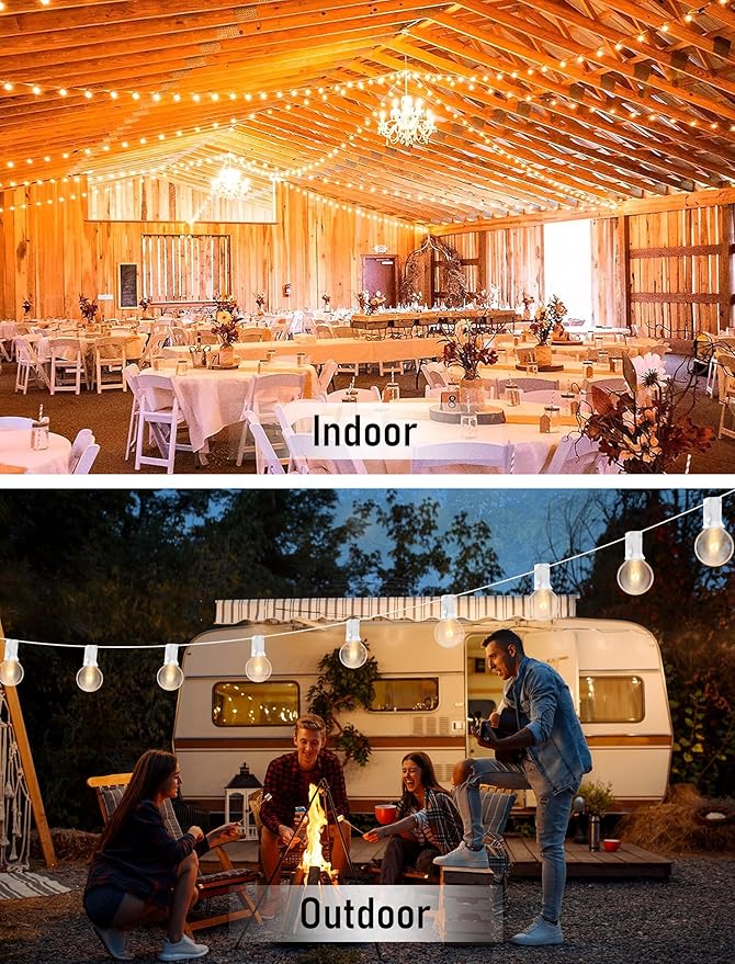 50FT Outdoor White String Lights with 20 Clear Bulbs, G40 Globe Patio String Lights for Indoor/Outdoor, Connectable Hanging Lights for Backyard Porch Balcony Party Decor - White Wire