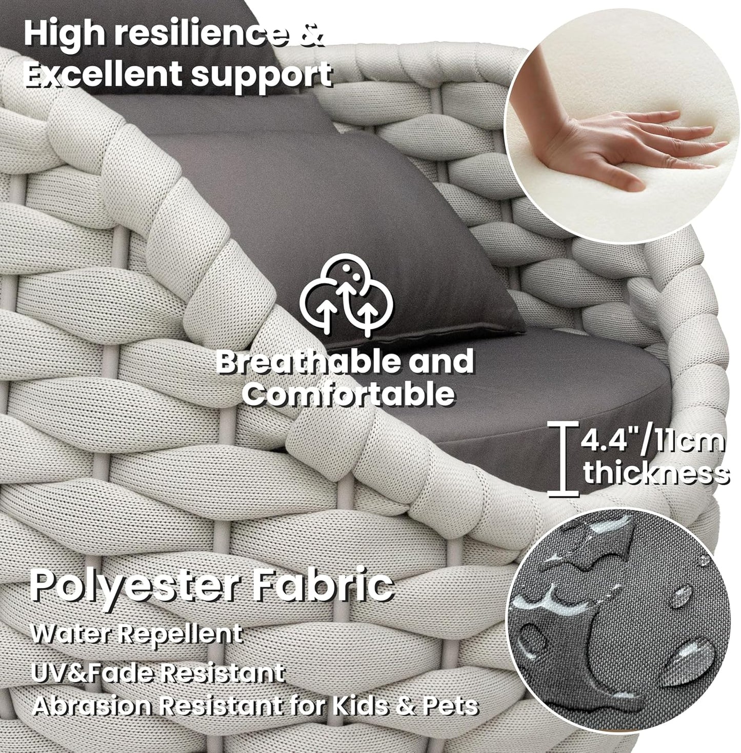 Balcony Furniture Set for Apartments: 4 Pieces Aluminum Woven Rope Patio Conversation Set - Modern Cushioned Lounge Chair Set - Assembled Porch Armchair for 400lbs Garden Lanai Poolsides Hotel