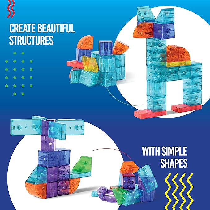 Play Brainy 101 Pieces Magnetic Cubes for Kids - 3D Building Blocks Set with Transparent Blocks in Varying Shapes and Colors - STEM-Approved Learning Toys for Kids Ages 3 and Up - Storage Box Included