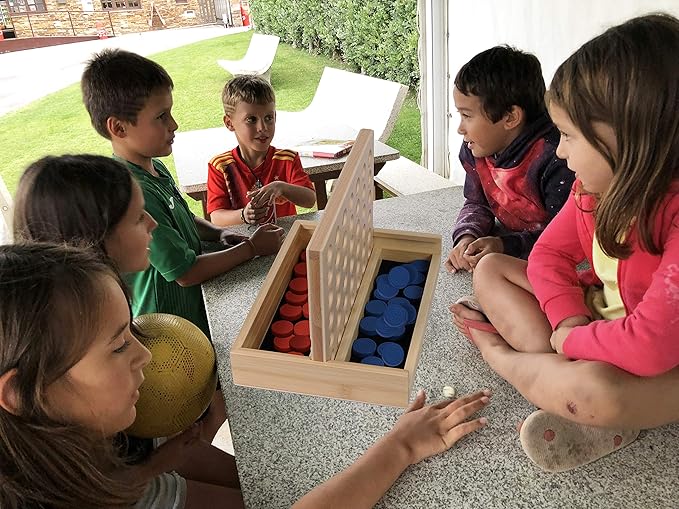 TOWO Wooden 4 in a Row Game - Classic Strategy Game for Adults Children-Connect The 4 Discs of Same Colour in a Row - Travel Games Family Board Games Toys Gift for 6 Years Old Kids Boys Girls Adults