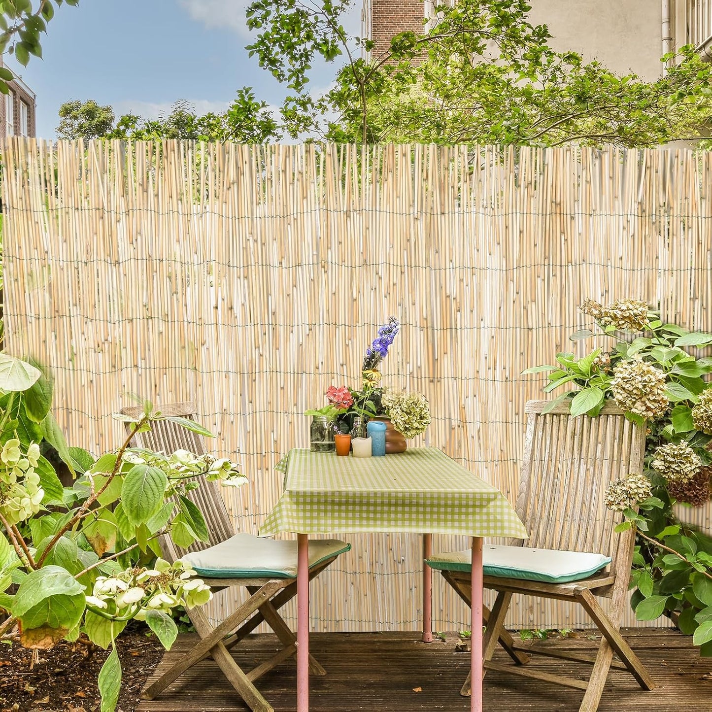 2 Pcs Jollybower Natural Reed Fencing Rolls, Eco-Friendly Reed Fence Curtain, 4Ft High x 13Ft Long Reeds Screen, Decorative Fence for Garden Privacy, Balcony and Window