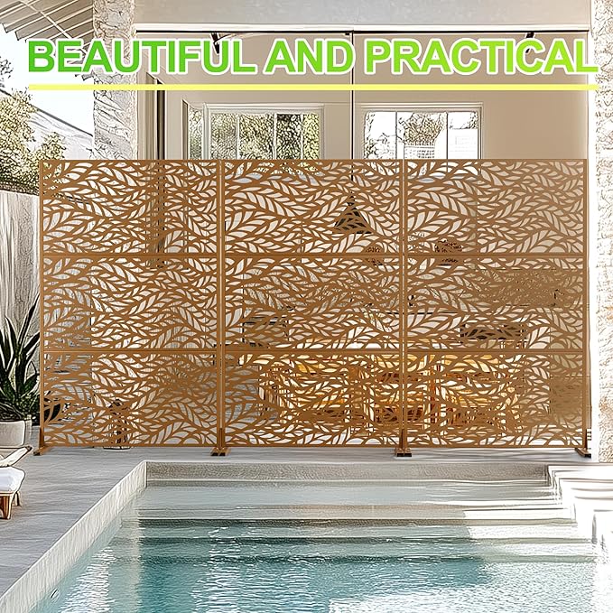 Outdoor Privacy Screen,72" H×47" W Metal Privacy Screen, Freestanding Privacy Fence Panels for Patio
