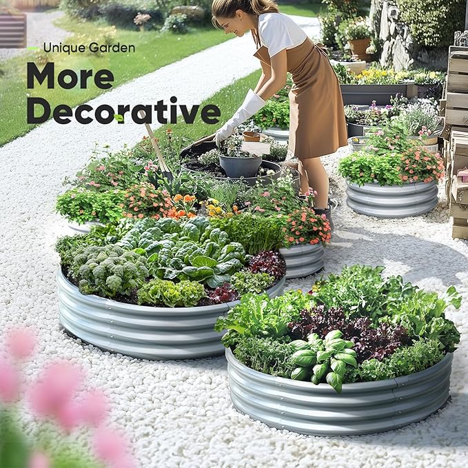 KING BIRD Raised Garden Bed Galvanized Round Planter Box Outdoor for Gardening, Plants, Vegetables, Flowers, Silver, 47x47x12 in 2 Packs