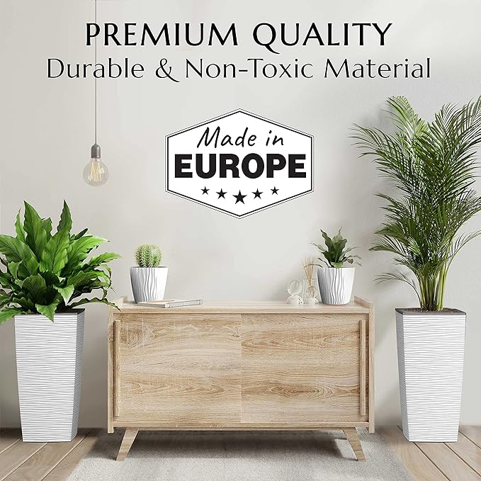 Mueller M-Resin Heavy Duty Tall Planter, Indoor/Outdoor Grande Plant, Tree, Flower Pot, 2-Piece Set, 24”, Modern Design, Built-in Drainage, White