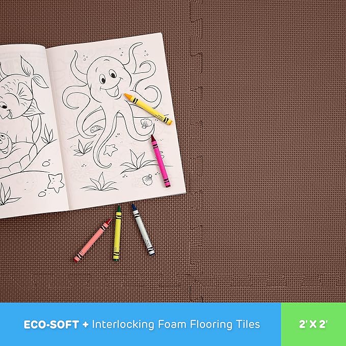 Flooring Inc's 1/2" Soft Non-Toxic Baby Play Mat, Toddler Playmat, Colorful Puzzle PlayMat, Floor Mats for Kids & Babies, EVA Foam Interlocking Tiles for Nursery & Playroom | Brown, 12 Tiles, 48 Sq/Ft