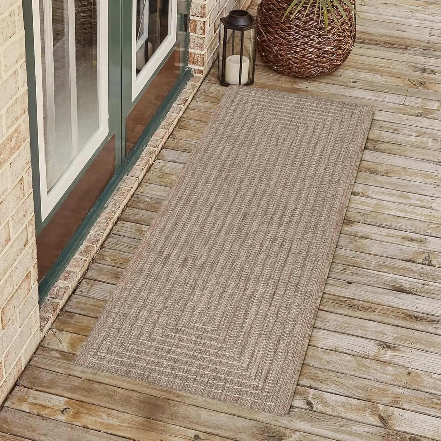Adiva Rugs Outdoor Indoor Area Rug, Weather Resistant, Easy to Clean, Stain Resistant Floor Mat for Dining Room, Backyard, Deck, Patio (Natural Beige, 2'6" x 7')