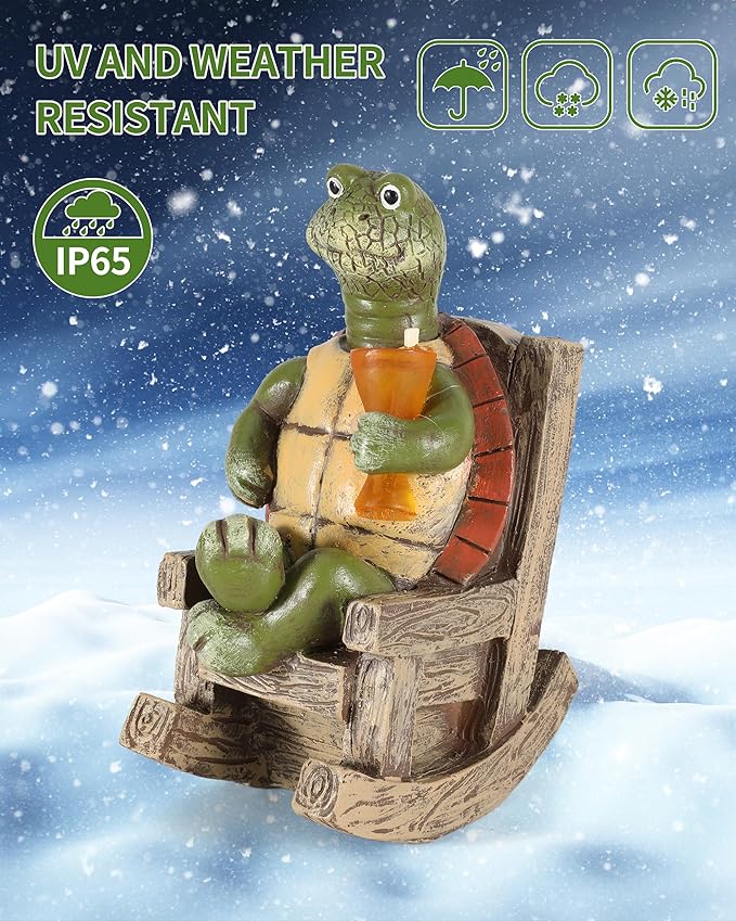 iStatue Solar-Powered Turtle Figurine Light with Glowing Cup - 5.5 in Lifelike LED Decorative Lamp for Outdoor Ambiance - Patio Table, Yard & Garden Decor (Turtle)