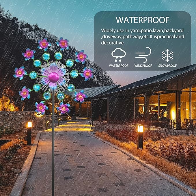 Solar Flower Wind Spinners for Yard and Garden, 40 Inch Solar Windmill Garden Whirligig Kinetic Spinners Decor for Lawn, Patio&Yard, Metal Wind Outdoor Sculpture