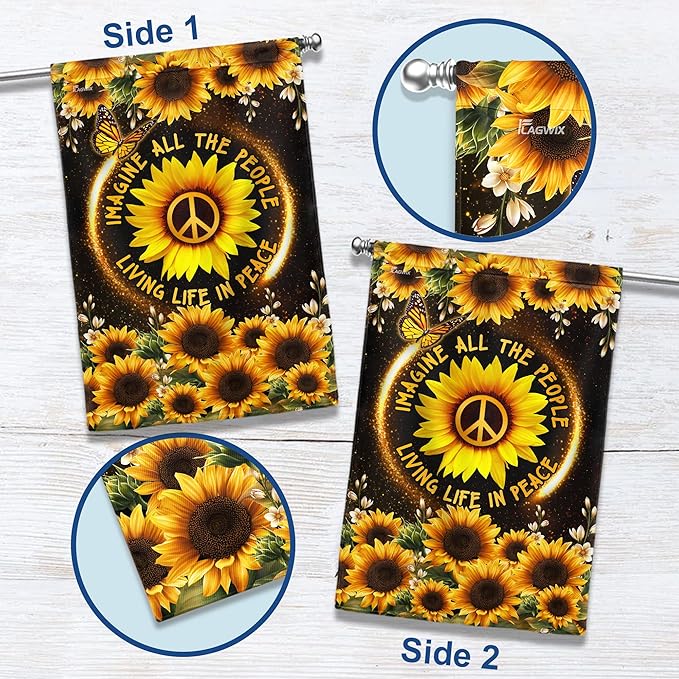 FLAGWIX 30x40 House Flag, Sunflower, Hippie Peace Flag - Double Sided, Heavy Duty Canvas, Fade Resistant - House Flags, Decorations For Home, Outside, Indoor, Outdoor Decor Flag with Grommets
