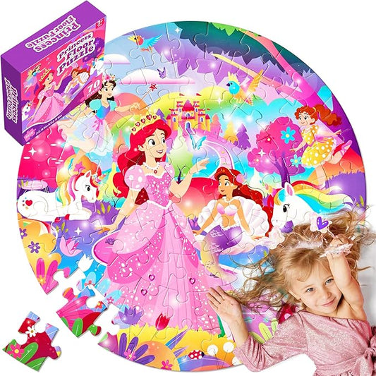 Unicorn Toys for Girls Age 4-6,70 Pcs Jumbo Floor Puzzle for Kids,Fun Educational Preschool Learning Toy Gift for Girls Boys 3 4 5 6 7 8 9 10,Easter Toys for Kid,Girl Birthday Gifts (Pink)