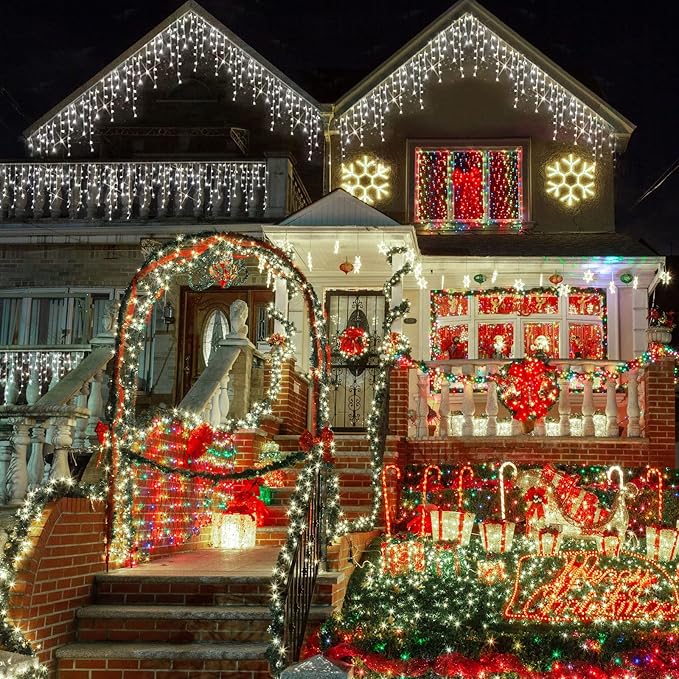 Hezbjiti Christmas Lights Outdoor, 400LED 33FT LED Icicle Lights 8 Modes 75 Drops Fairy String Lights for Christmas Decor Eaves Party Yard Garden