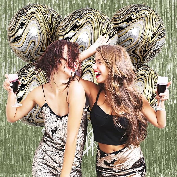 6 Pcs Black Gold and White Balloons, Saxuxu Black and Gold Balloons, 22 Inch Big Round Foil Balloon for Graduations Birthday Party Baby Shower Wedding Decorations