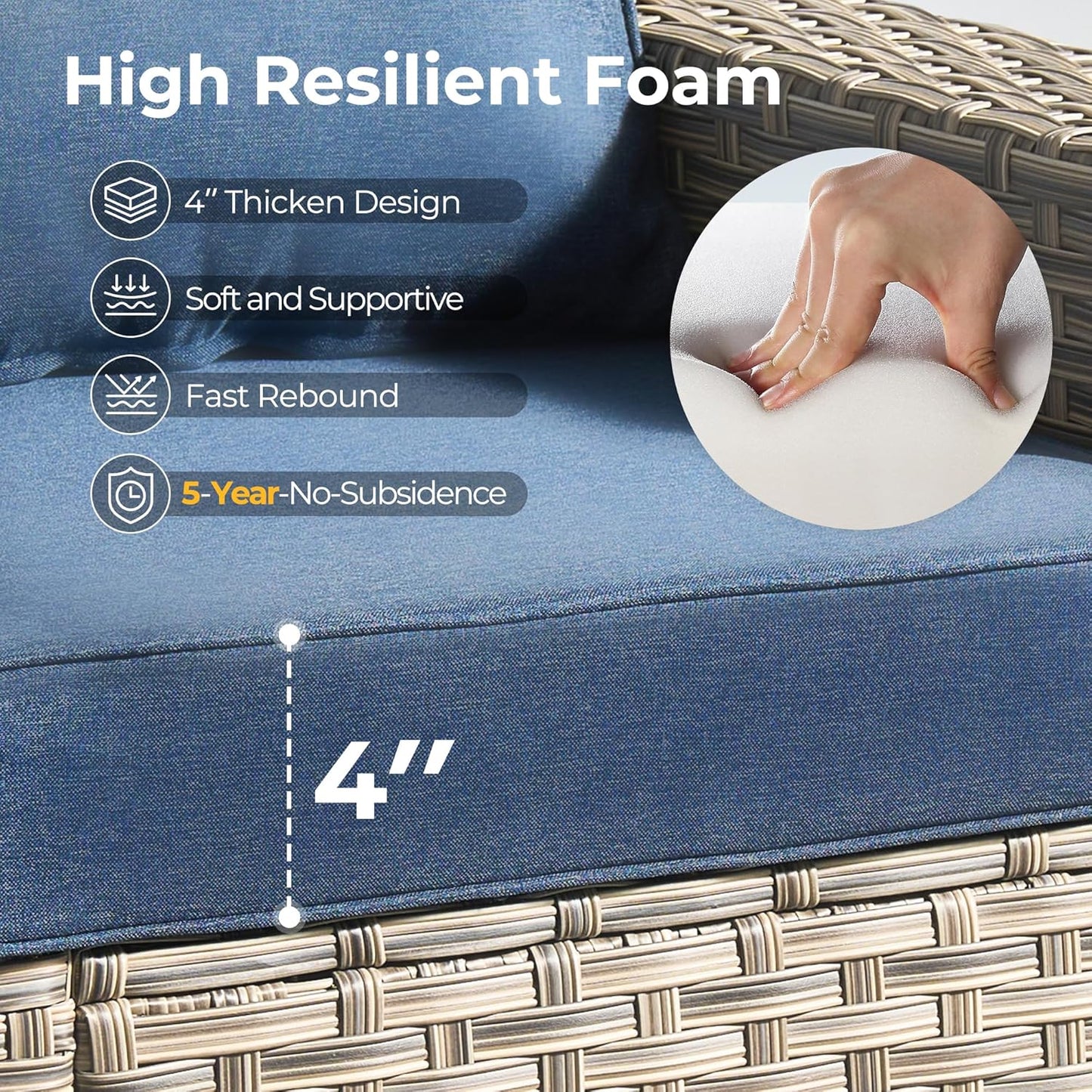 HOOOWOOO Outdoor Sectional Patio Furniture Set,7 Pieces Wicker Conversation Sets,Extra Deep Out Door Sofa Outside Furniture Couch with Ottoman,Denim Blue