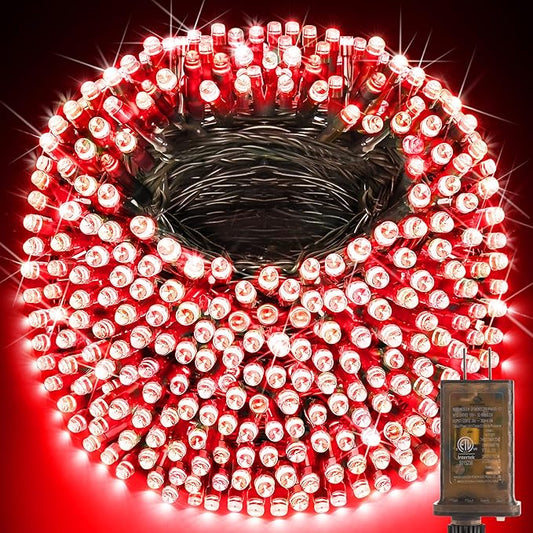 KNONEW 403FT 1000 LED Christmas String Lights Outdoor Green Wire Fairy Light 8 Modes & Timer Plug in Waterproof LED String Lights for Xmas Yard Tree Wedding Party Holiday Decorations(Red)