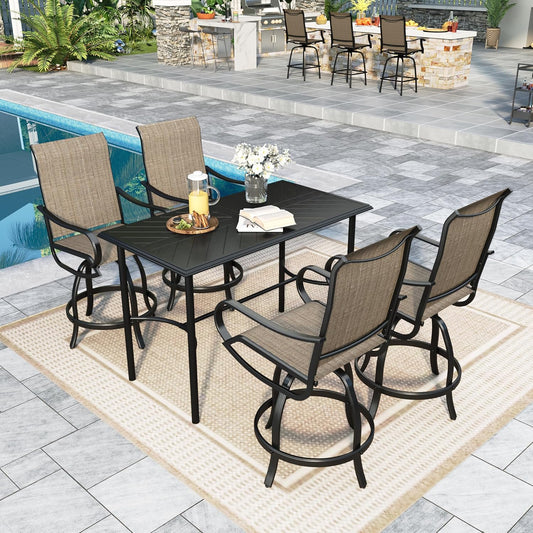 Sophia & William Outdoor Bar Set, Patio Bar Table and Chairs Set, All Weather Textile Fabric, Counter Height Patio Set - 4 x Swivel Bar Chairs, 1 x Rectangular Bar Table