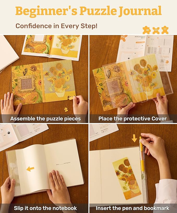 PieceRelax A5 Puzzle Journal 329 Plastic Pieces for Adults - Van Gogh - Irises - Book Cover & Notebook, Unique Puzzle Gift, Jigsaw Artwork [YA1065]