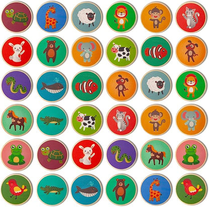Cottify 2-Pack Wooden Memory Matching Game for Toddlers for Toddlers 3-5 Years, Durable, Toddler Memory Game for Kids 3 and up, Toddler Matching Toy, First Words and Animals, 72 Cards