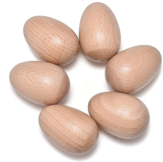 6 PCS Wood Egg Shakers Set, Musical Percussion Instruments, Natural Finish