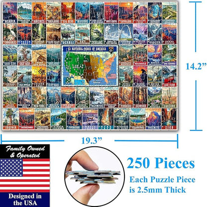 Think2Master Colorful Vintage USA National Park 250 Pieces Jigsaw Puzzle. Fun Educational Toy for Kids, School & Families. Great Gift for Ages 8+ Great Gift for Interested in Traveling. 14.2” X 19.3”