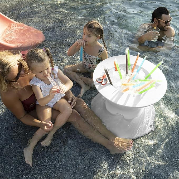 Ledge Lounger Signature Chair Set - Two Chairs - Ice Bin Side Table - in-Pool - On-Deck - Water Depths 0-9” - All Types - Resin Water Chairs - Pool, Sundeck, Outdoor Patio (Granite Grey)