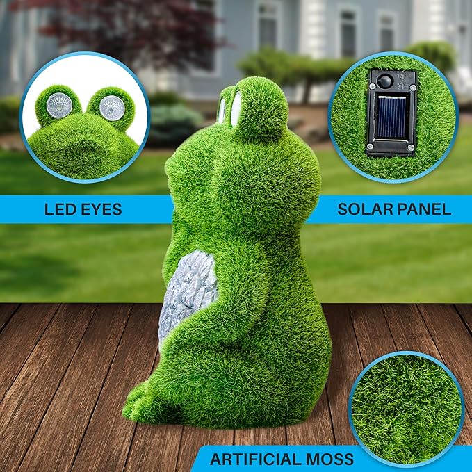 Large Frog with Light Up Eyes for Outdoors - Solar Powered Garden Frog Statue, Whimsical Outdoor Decor - Frog Solar Outdoor