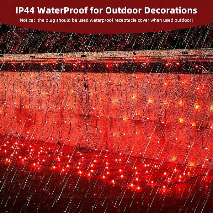 Led Net Lights Christmas Lights Outdoor Red Christmas Net Lighting with 121Led Mini Globe Lights 5ftx5ft, Outdoor Indoor Fairy Mesh Net Lights for Christmas Trees, Bushes, Shrubs Decorations