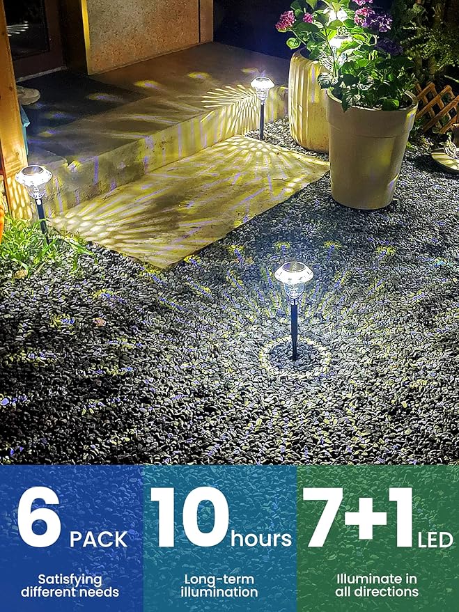 SOLPEX Solar Pathway Lights Garden Decor for Yard, Garden Lights Solar Powered Waterproof Landscape Lighting, Solar Outdoor Lights Porch Decor for Path Walkway Driveway (6 Pack Cold White)