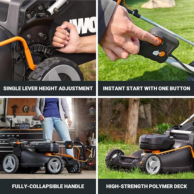 WORX Nitro 40V 21" Cordless Lawn Mower w/Aerodeck & Intellicut, Brushless Electric Mower Up to 1/2 Acre, Push Lawn Mower w/ 7-Position Height Adjustment WG752 – Batteries & Charger Included