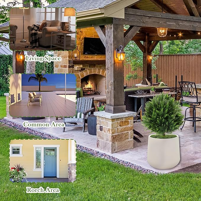 Sunnyglade Set of 2 Artificial Cedar Topiary Ball Trees, Faux Cedar Shrub Bushes with Ground Spike 25.5", UV Resistant Fake Cedar Plants for Indoor, Garden, Yard, Porch, Patio Decor (Green)