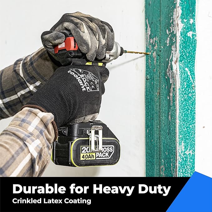 toolant Crinkle Latex Work Gloves Bulk, Rubber Coated Safety Work Gloves for Men and Women, 120 Pairs for Construction, Gardening, Warehouse (Black, Medium)