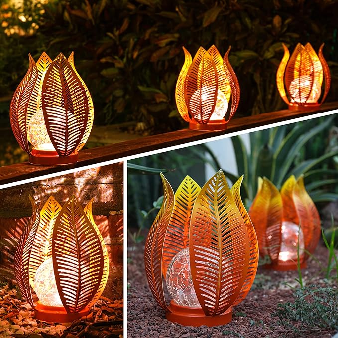 Solar Garden Lights Outdoor Decorations Garden Decor,Cracked Globe Glass,Gardening Gifts Waterproof Solar Lights for Outdoor Decor Patio,Lawn,Balcony,Porch,Yard Art