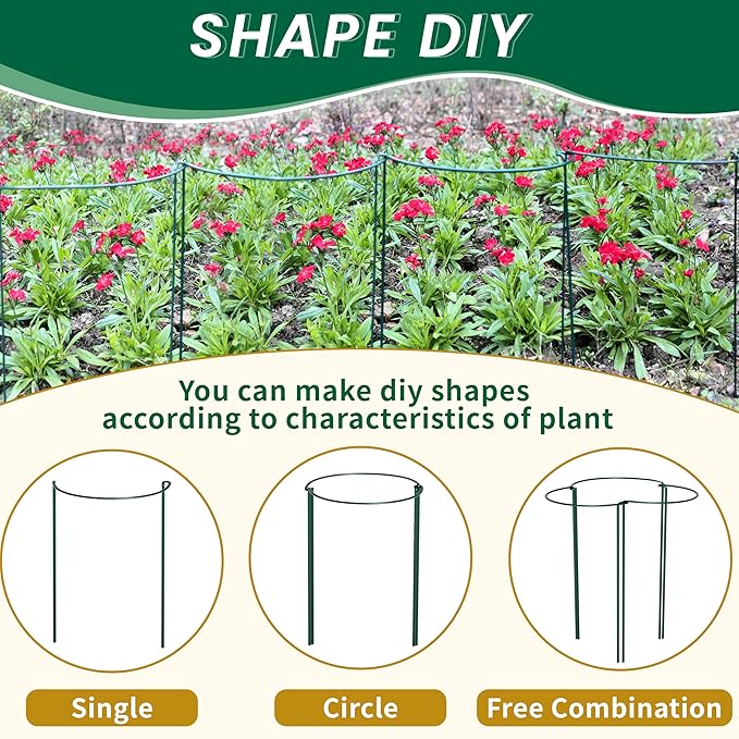 TCBWFY 20 Pack Garden Plant Support Stakes,10" Widex16 High Heavy Duty Interlinked Half Round Peony Support Ring Cage for Indoor Outdoor Plants,Plant Supports for Peony,Tomato,Hydrangea,Rose